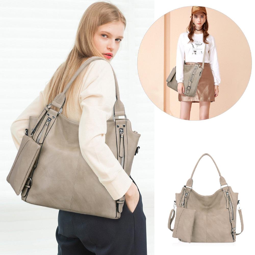 Nicole & Doris Two Zips Front Single Colour Tote Bag With A Purse