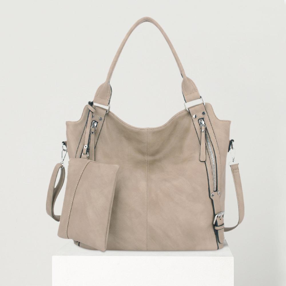 Nicole & Doris Two Zips Front Single Colour Tote Bag With A Purse
