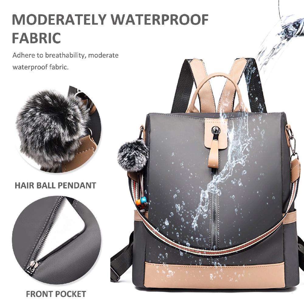 Nicole & Doris Women Pom Pom Decor Anti-Theft Travel Backpack Rucksack