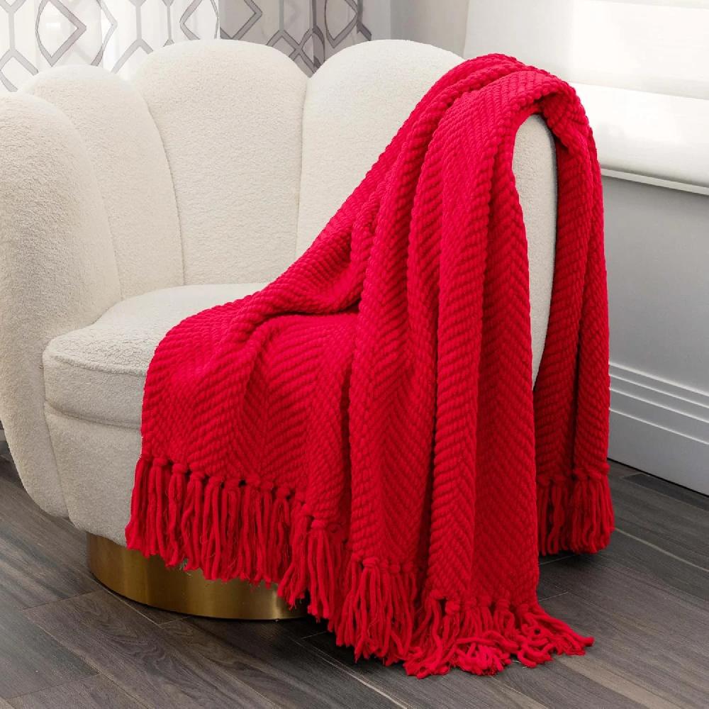nicole miller Chloe Textured Soft Knit Throw Blanket with Tassels