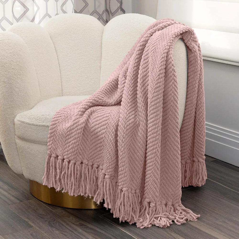 nicole miller Chloe Textured Soft Knit Throw Blanket with Tassels