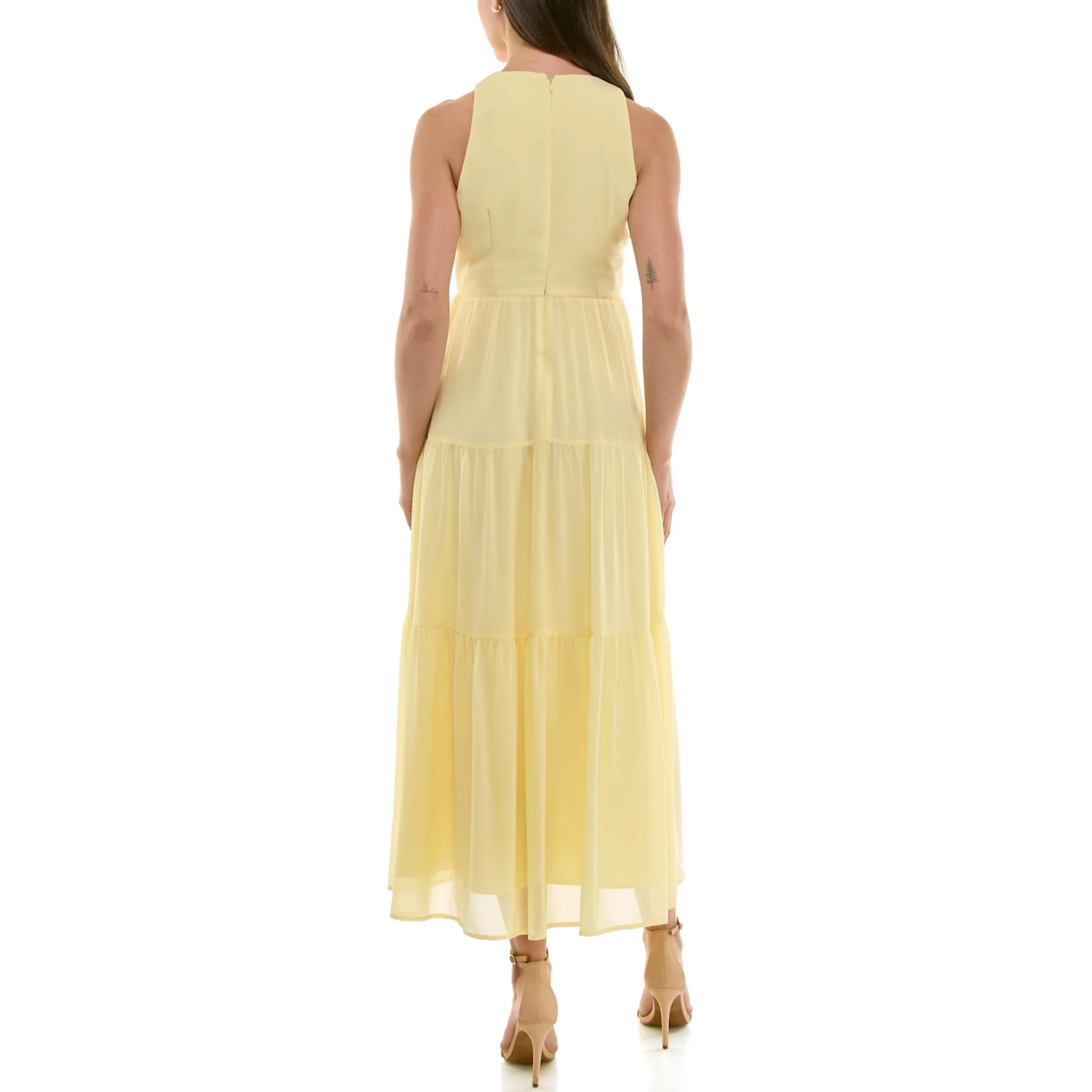 Nicole Miller Criss Cross Slit Front Halter Maxi Dress