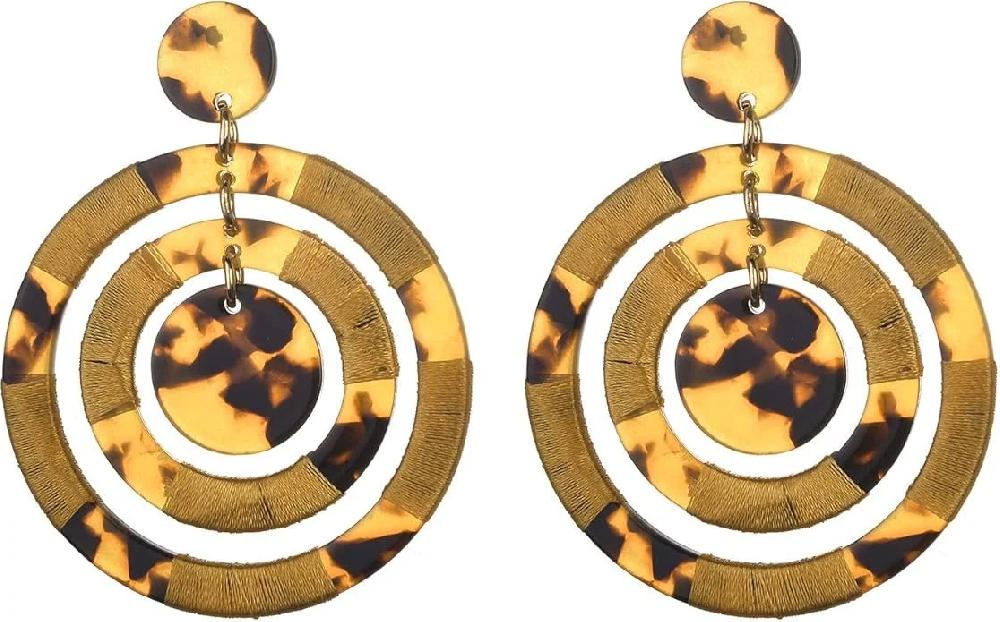 nicole miller Leopard Print Multiround Goldtone with Thread Dangle Earrings
