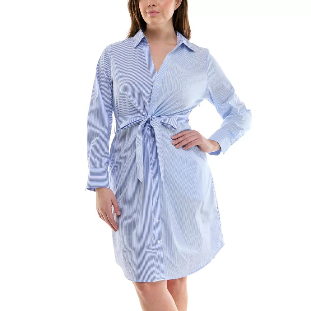 nicole miller Long Sleeve Tie Front Poplin Shirtdress