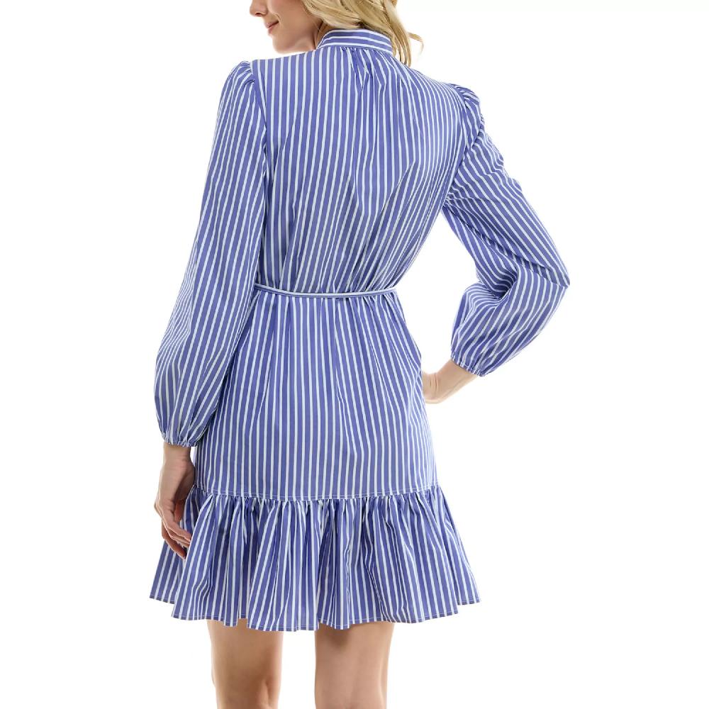 Nicole Miller Long Sleeved Button Front Poplin Dress