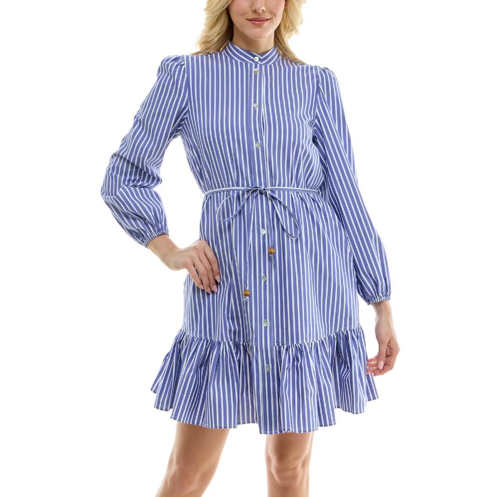 nicole miller Long Sleeved Button Front Poplin Dress