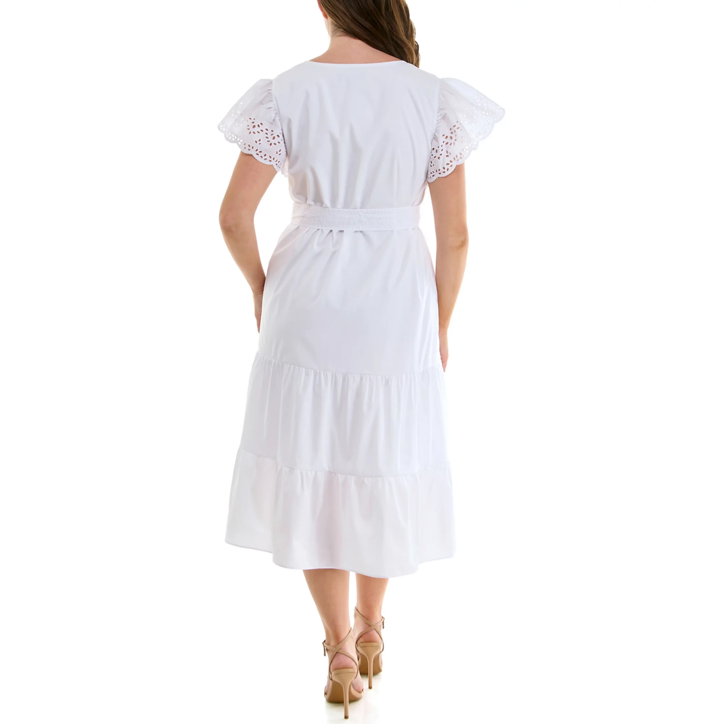 Nicole Miller Eyelet Flutter Sleeve Poplin Dress