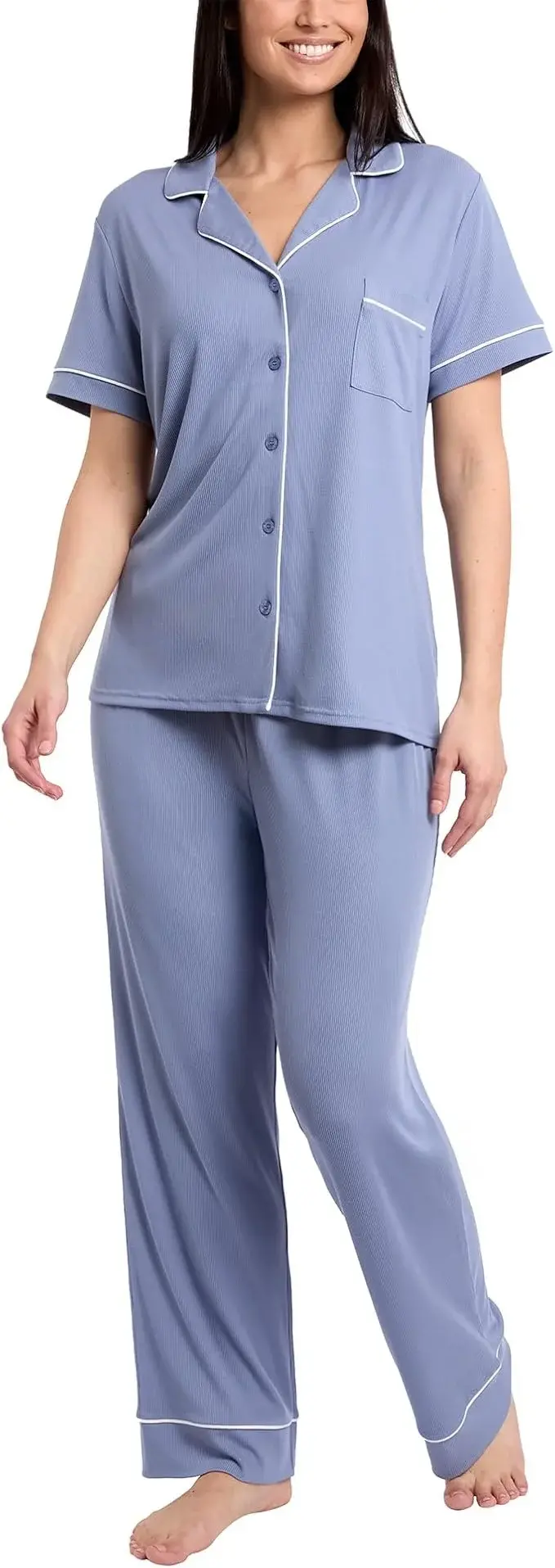 nicole miller Notch Collar Button Down PJ Set