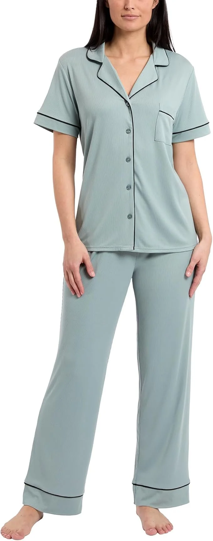 nicole miller Notch Collar Button Down PJ Set