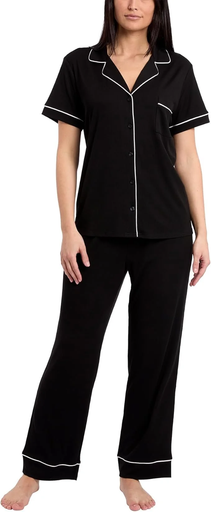 nicole miller Notch Collar Button Down PJ Set