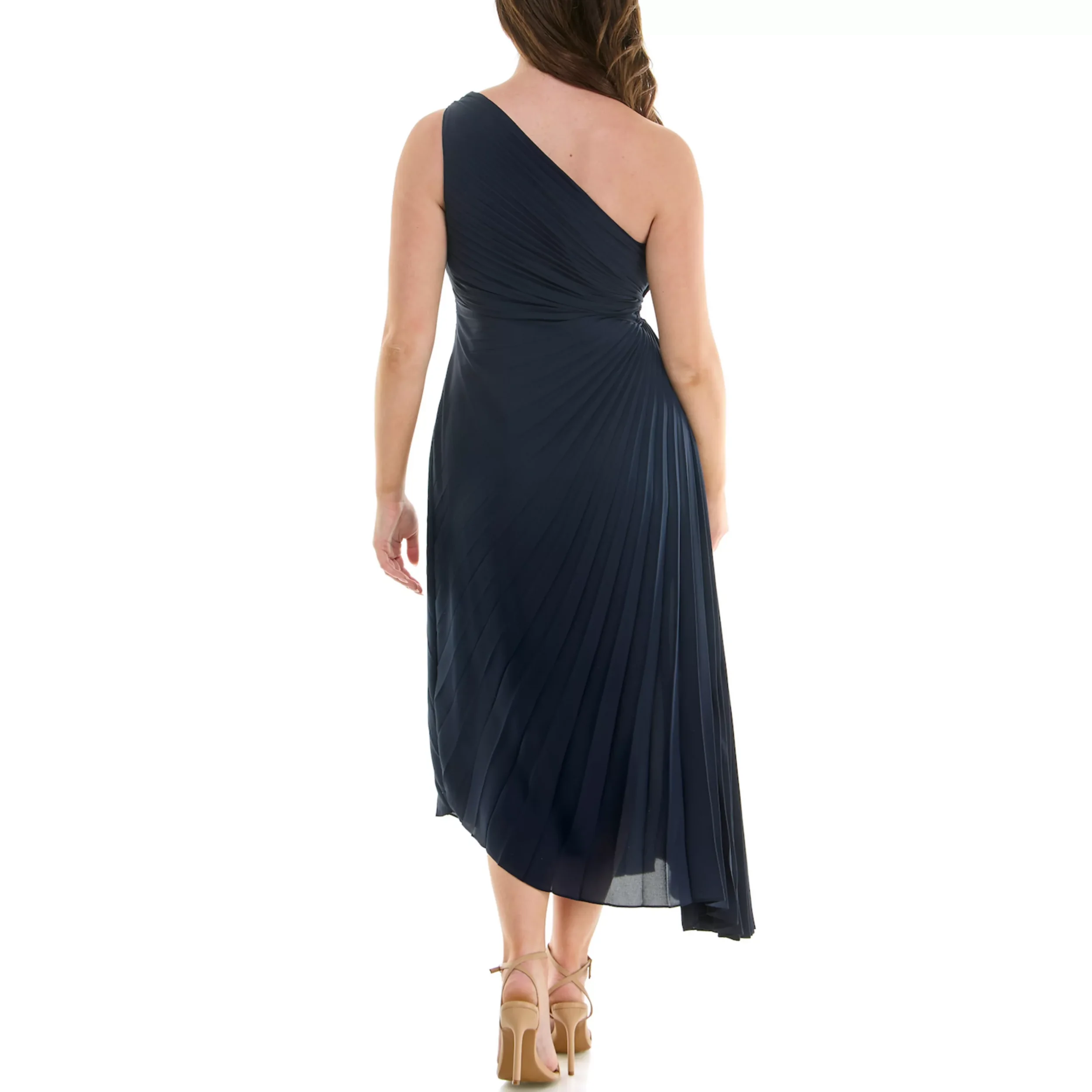 Nicole Miller One Shoulder Pleated Maxi Dress