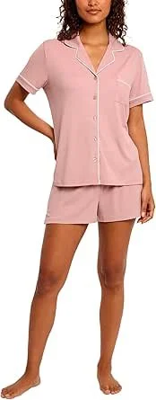 nicole miller Ribbed Button Down PJ Short Set