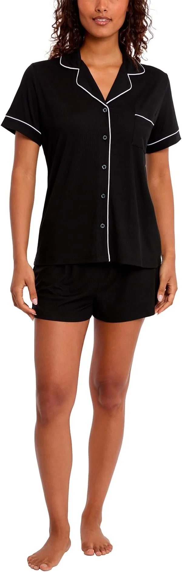 nicole miller Ribbed Button Down PJ Short Set