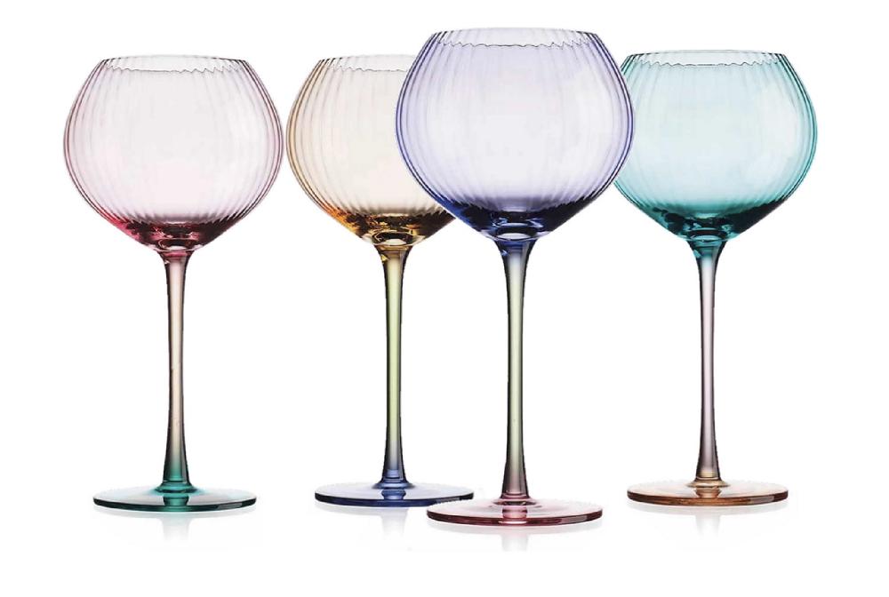 nicole miller Set of 4 Colored Wine Glasses