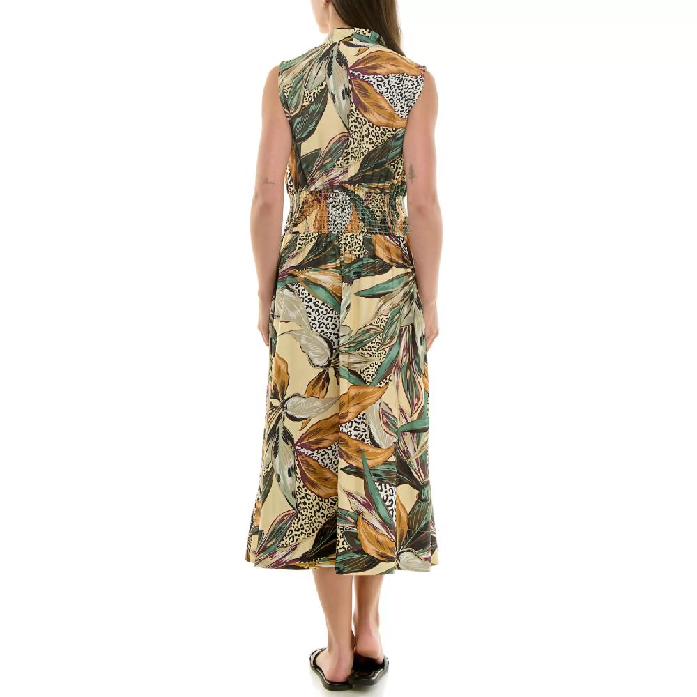 Nicole Miller Smocked Waist V-Neck Zipper Front Dress