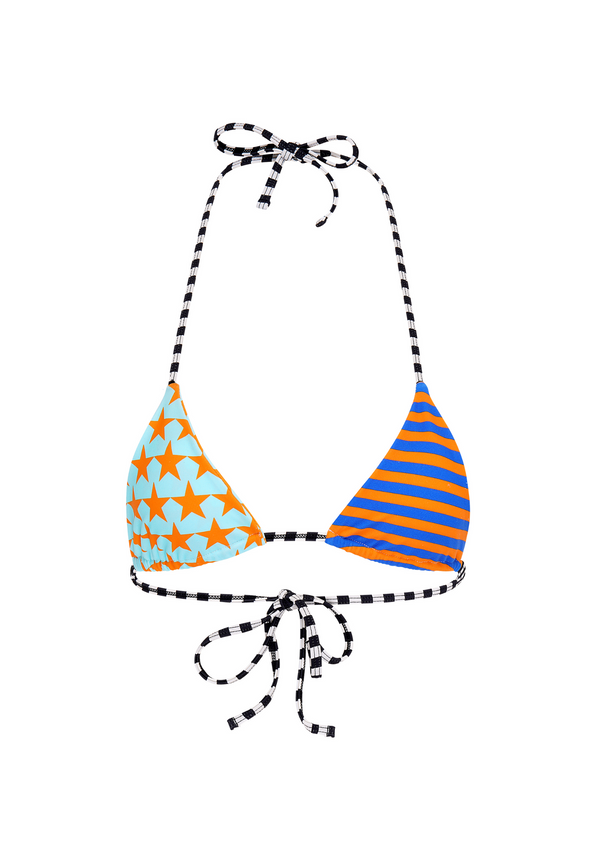 niihai ALL STARS TRIANGLE BIKINI TOP IN BLUES & ORANGES