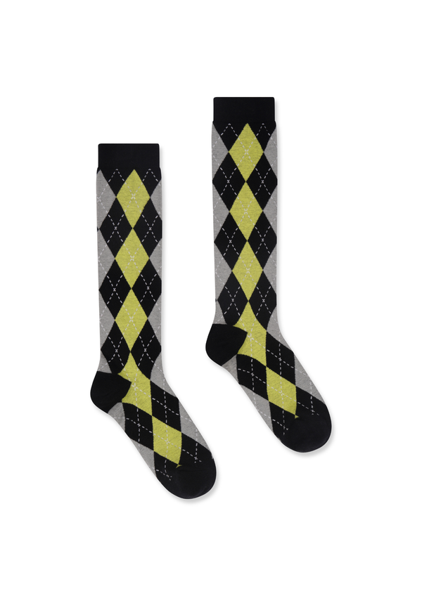 niihai ARGYLE SOCKS IN GREY & LIME