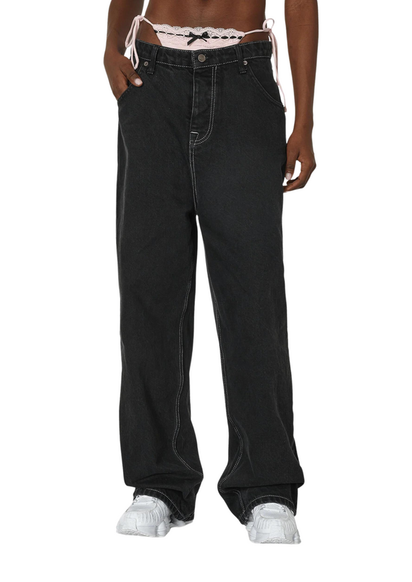 Niihai BAGGY JEANS IN WASHED BLACK WITH STUDS