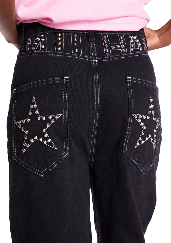 Niihai BAGGY JEANS IN WASHED BLACK WITH STUDS