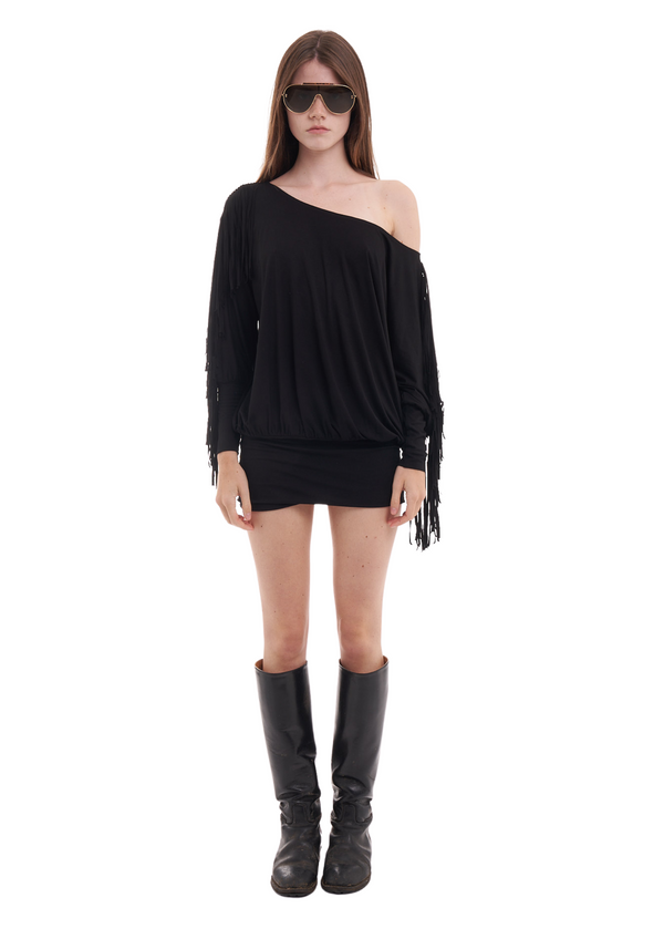 Niihai CHARLI FRINGE DRESS IN BLACK