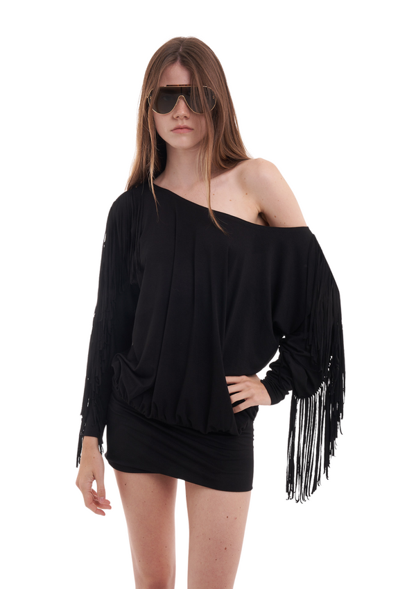 Niihai CHARLI FRINGE DRESS IN BLACK