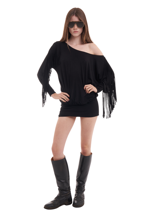 niihai CHARLI FRINGE DRESS IN BLACK