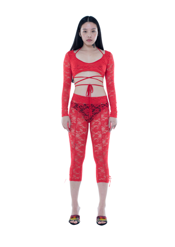 niihai LACE CROP TOP IN RED