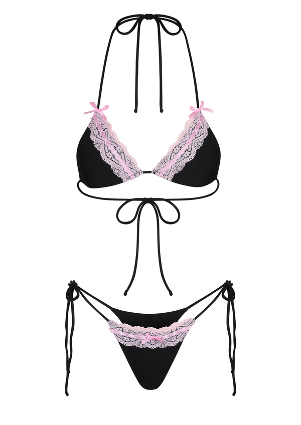niihai LINGERIE BIKINI IN BLACK WITH PINK LACE