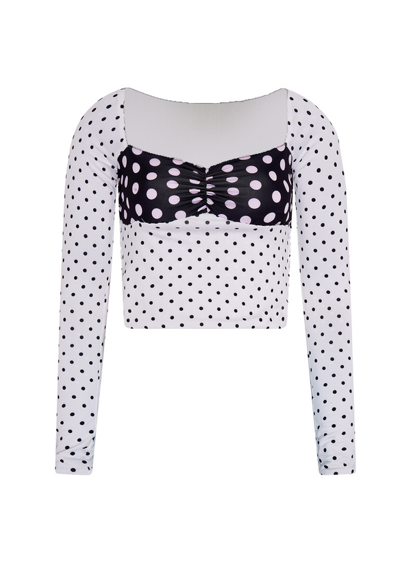 niihai POLKA LONG SLEEVE TOP IN BLACK & WHITE