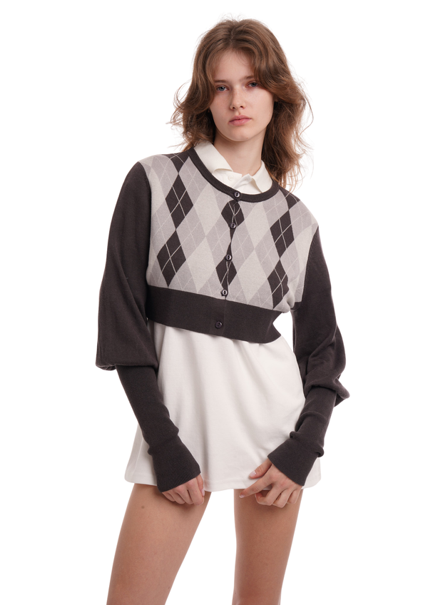 Niihai THE BUBBLE CARDI IN GREY ARGYLE