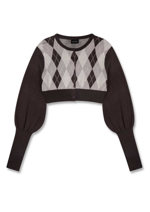 niihai THE BUBBLE CARDI IN GREY ARGYLE
