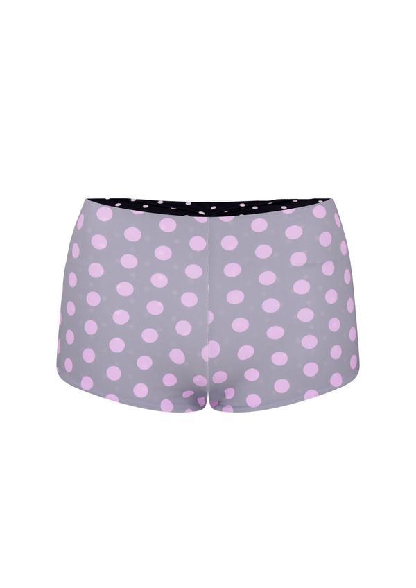 niihai POLKA BOOTY SHORTS IN REVERSE GREY BLACK & PINK