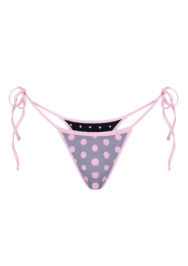 niihai POLKA TRIANGLE BIKINI THONG IN REVERSE GREY BLACK & PINK