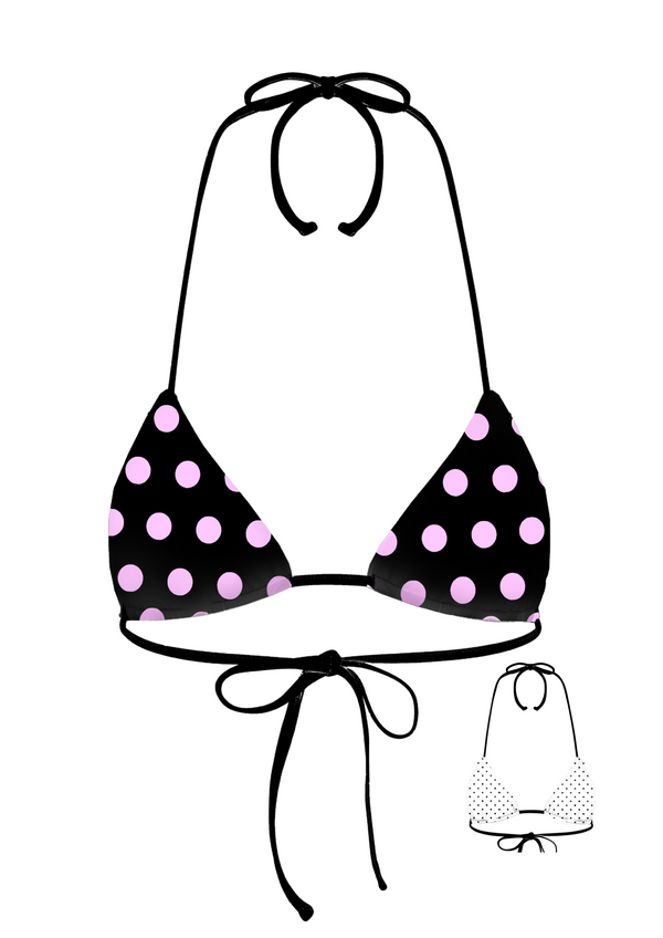 niihai POLKA TRIANGLE BIKINI TOP IN REVERSE BLACK & WHITE