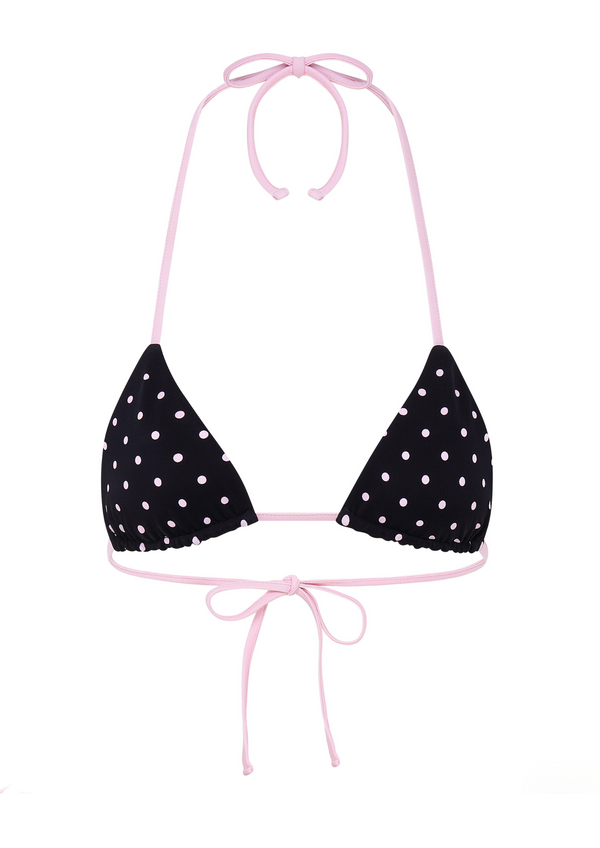Niihai POLKA TRIANGLE BIKINI TOP IN REVERSE GREY BLACK & PINK