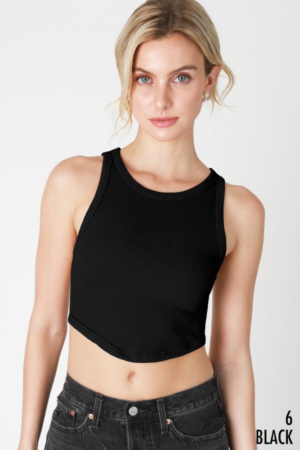 Nikibiki Curved Hem Crew Neck Crop Top