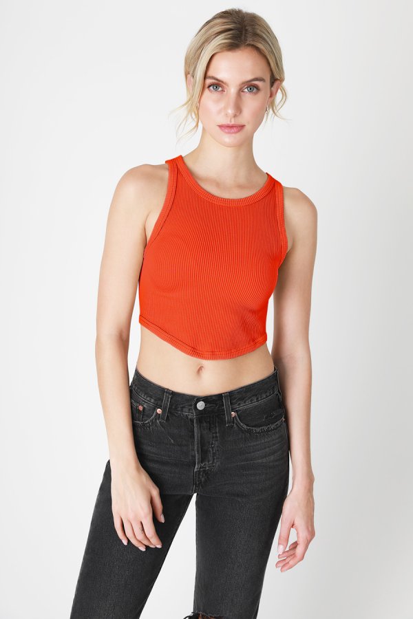 Nikibiki Curved Hem Crew Neck Crop Top