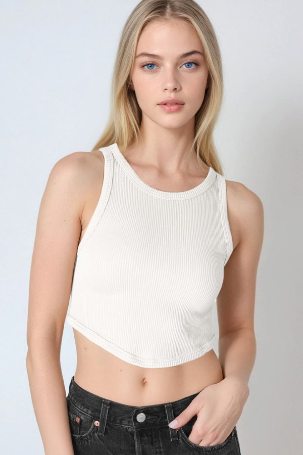 nikibiki Curved Hem Crew Neck Crop Top