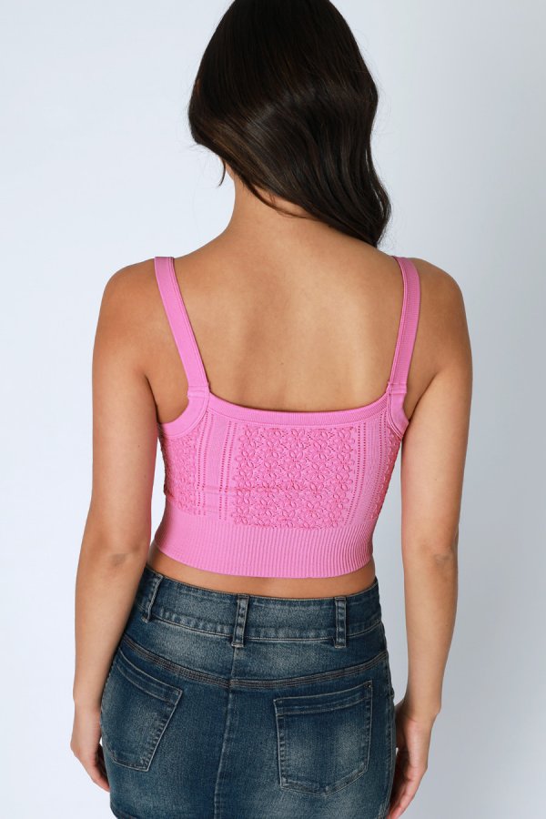 Nikibiki Floral Lace Ribbed Crop Top