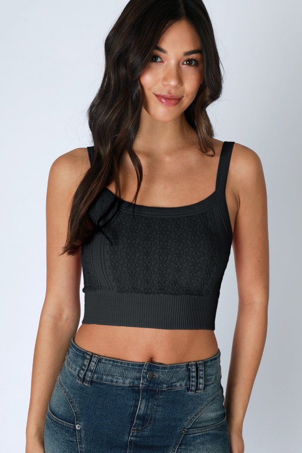 nikibiki Floral Lace Ribbed Crop Top