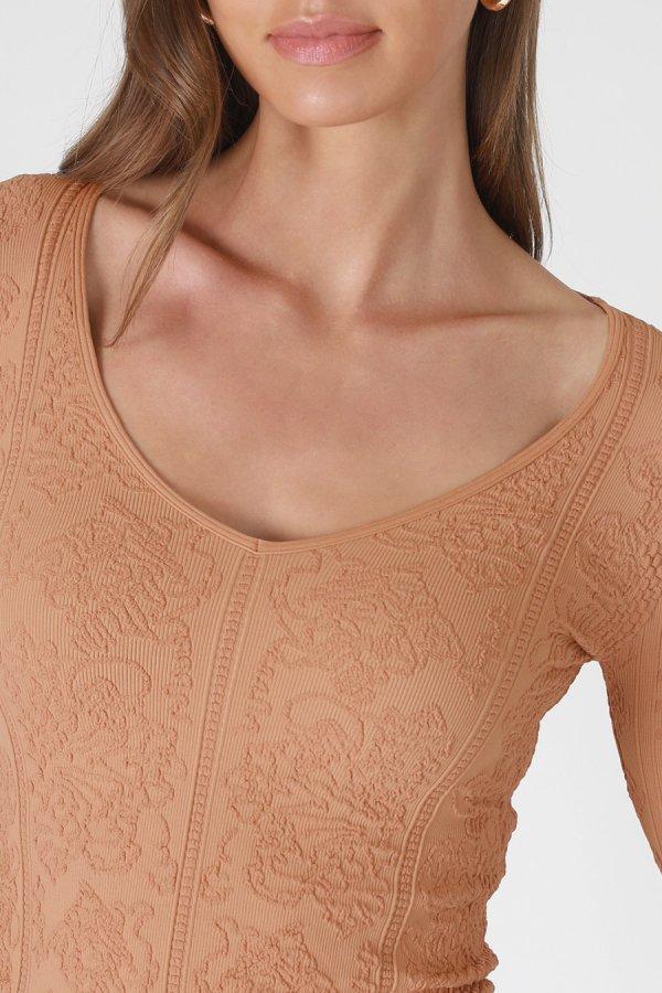 Nikibiki Lace Textured V Neck Top