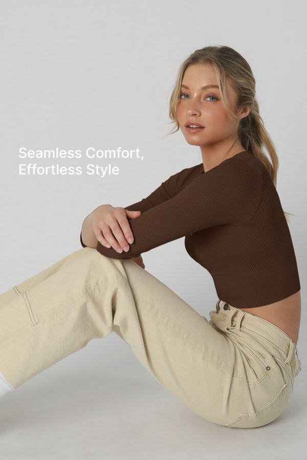 Nikibiki Ribbed 3/4 Sleeve V Neck Crop Top