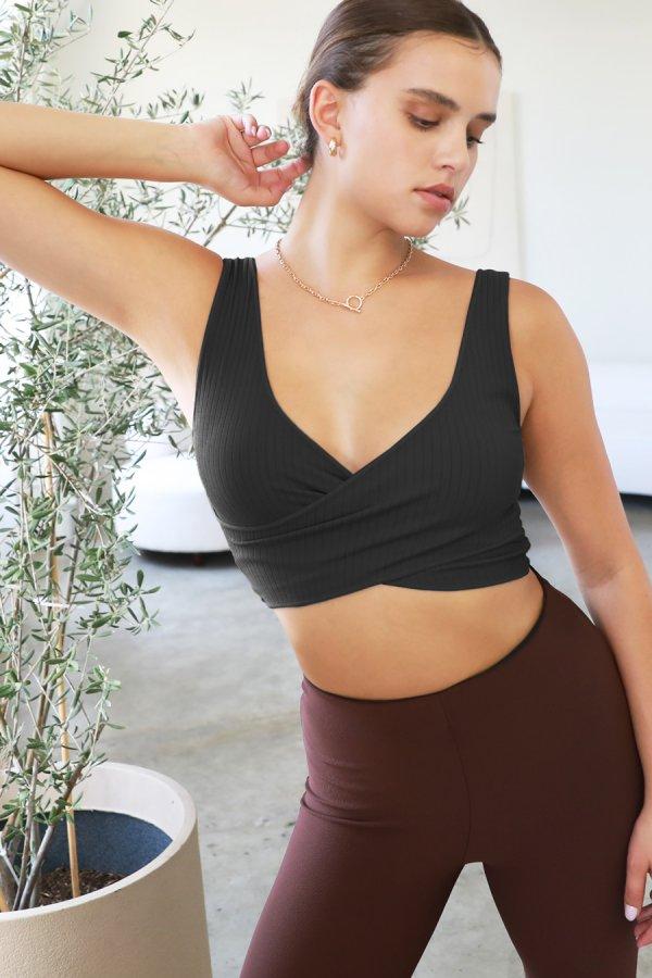 Nikibiki Ribbed Cross Over Crop Top