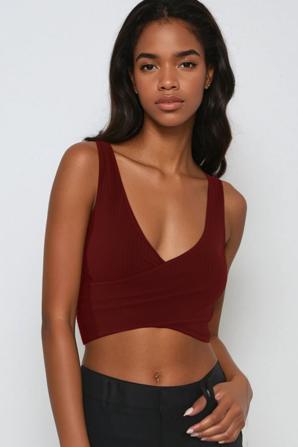 nikibiki Ribbed Cross Over Crop Top