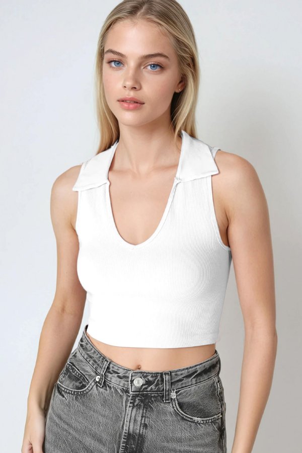 nikibiki Ribbed Knit Polo Neck Top