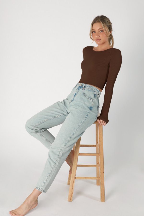 Nikibiki Ribbed LS Crew Neck Crop Top