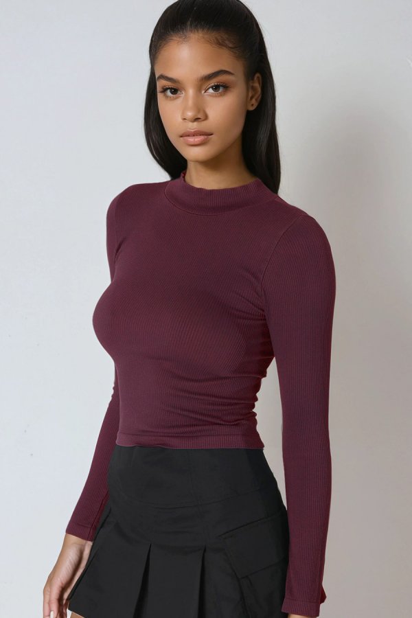 nikibiki Ribbed Mock Neck Top