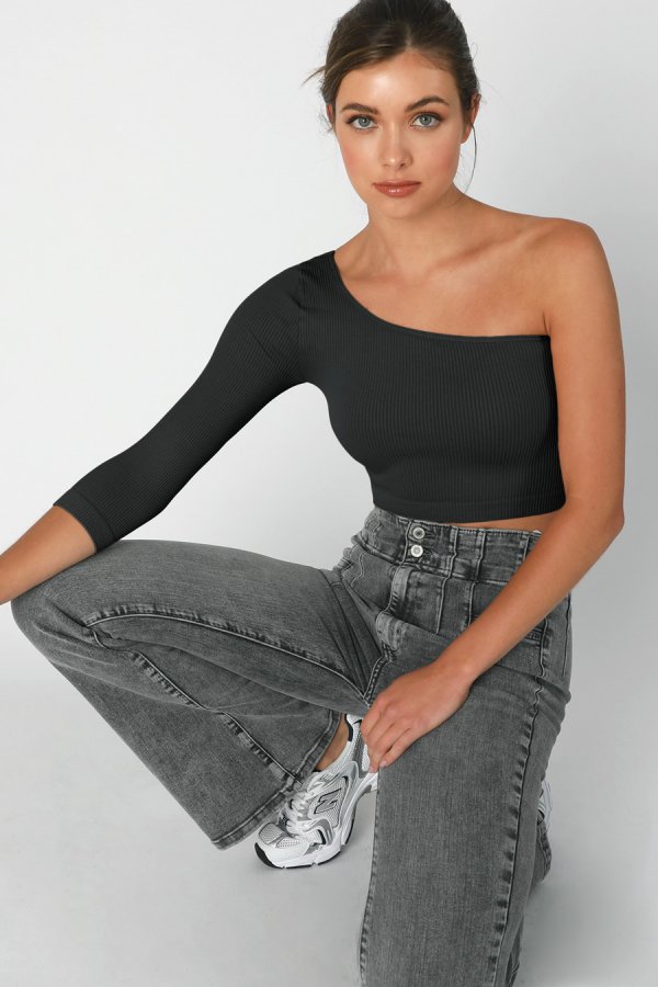 Nikibiki Ribbed One Shoulder Crop Top