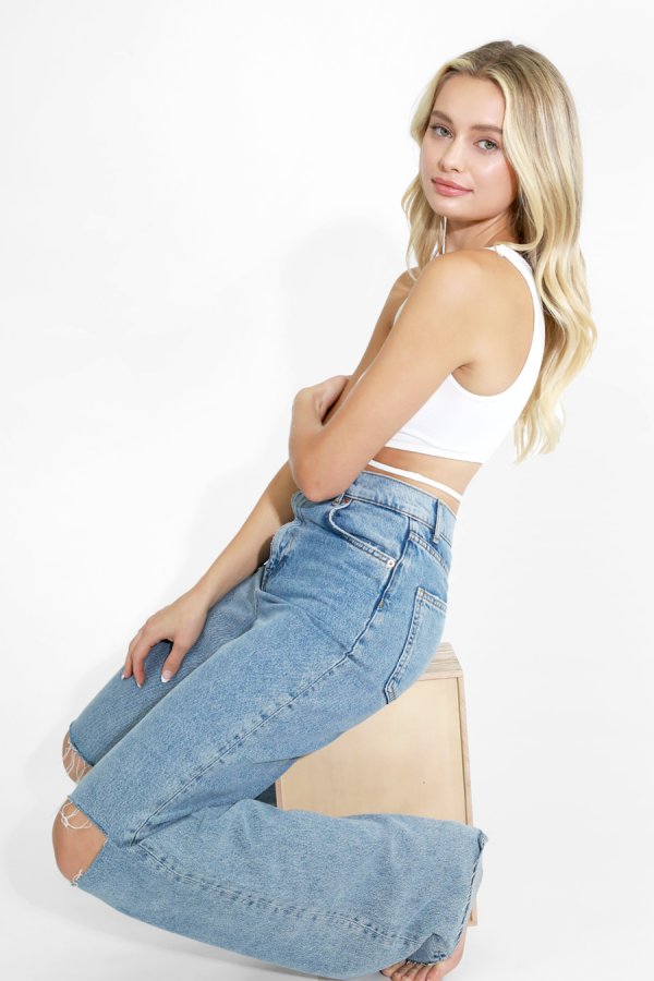 Nikibiki Ribbed Tie Waist Crop Top