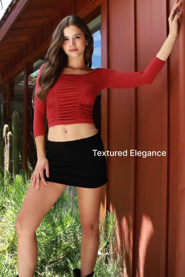 Nikibiki Shirred Boat Neck 3Q Top